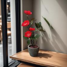 زهرة زينة وردة الخوخ الاصطناعية في إناء مصغر، ديكور منزلي