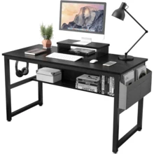 TREETALK Computer Desk, Industrial Writing Desk With Storage Bag, 43in Computer PC Laptop Table With Bookshelf And Wood Monitor Stand Riser, Dining Gaming Table For Home Office (Black) - Black - View 1