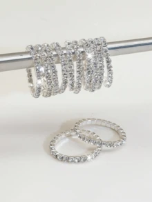 12 Pairs Rhinestone Elastic Anklets Set, Personalized Glitter Toe Rings, Foot Jewelry Accessories For High Heels