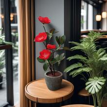 زهرة زينة وردة الخوخ الاصطناعية في إناء مصغر، ديكور منزلي