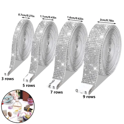 1/4rolls Self-Adhesive Crystal Ribbon Crystal Tape Diy Rhinestone Glitter Sticker Tape Christmas Decorations Holiday Accessories Birthday Party Supplies Suitable For Arts And Crafts, Wedding Parties, Decorations, Home Decor