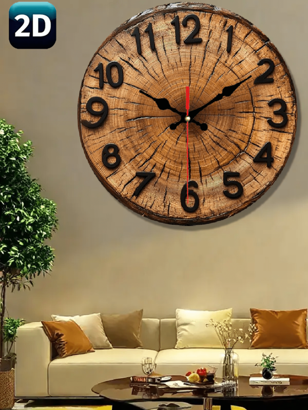 1 Pc 10 Inch/12 Inch 2D Round Wooden Wall Clock With Visible Wood Grain And Growth Ring Design - Classic Black Numbers And Hands, Suitable For Home, Office, Cafe Decor, Living Room Wall Clock, 2D Flat Room Decor Clock Wall Bedroom Decor Dormitory Decor Back To School