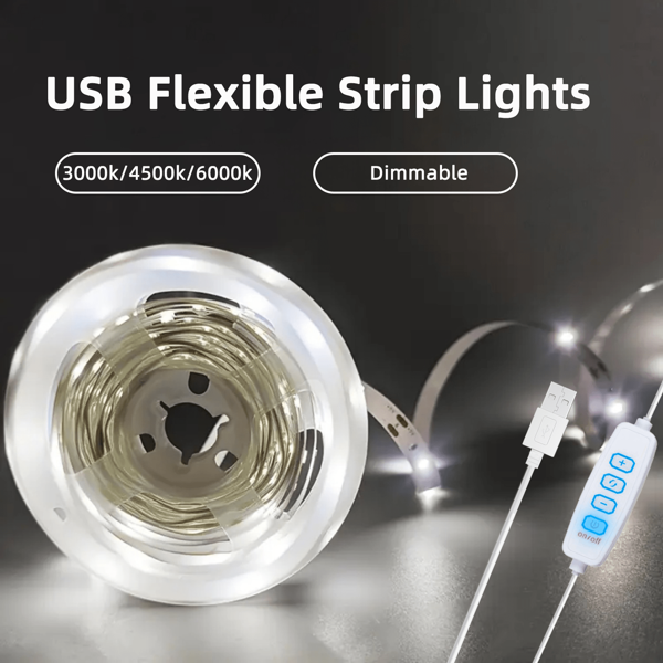 NBBUFF 3ft-50ft USB Button Switch Led Strip Light,6500K White Light Suitable For Cupboard,Showroom Lighting,Mirror,Sewing Machine,Wardrobe,Staircase Night Lighting,Very Easy To Install