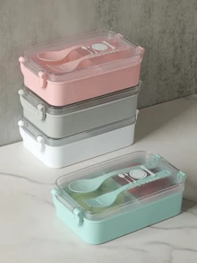 1pc 450ml Portable Lunch Box With Flatware, Japanese Style , Office School Bento Box For Adults Kids ,Kitchen,Christmas - Multicolor - View 7