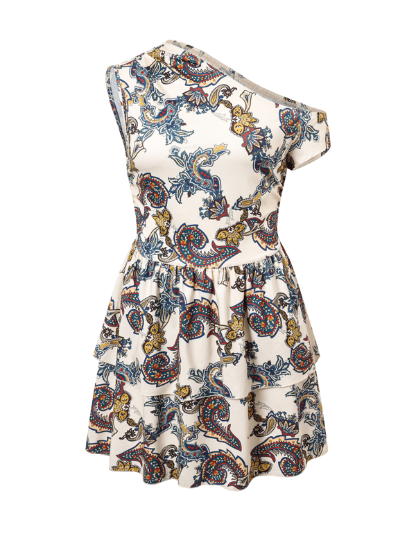 Zhen Ai New Summer Plus Size Women Fashion Elegant Date Party Unique Printed Elastic Knit Ruffle Hem Dress, Fresh Romantic Graceful, Suitable For Daily Wear, Outing, Party, Date, Afternoon Tea, Vacation, Graduation Gown, Birthday, Wedding, For Cocktail