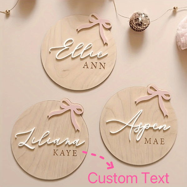1pc Customizable Wooden & Acrylic Personalized Notice Board With Pink Bow - Photography Milestone Card, Gender Reveal, Christening, Birthday, Holiday
