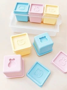 Set de 6 recipientes de silicona para almacenamiento de alimentos para bebés con patrones aleatorios, cajas divisoras aptas para congelador con tapas, bandejas para puré hecho en casa