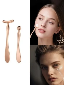 1/2pcs Face Eye Massage Stick Metal Eye Cream Applicator Massage Tool Rose Gold Face Cream And Eye Cream Application Tools, Metal Eye Massage Sticks, Anti-Wrinkle Facial Enhancement Beauty Care Tools Massager Set Cream Spoon - Rose Gold - View 2