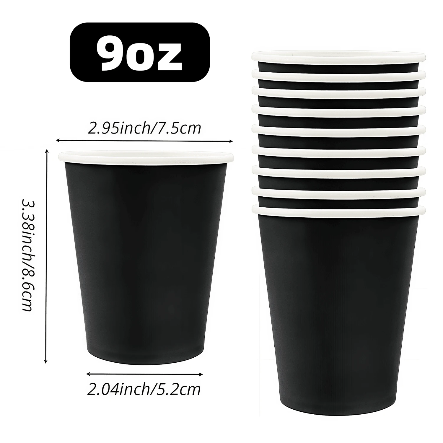 24/48 Stücke Pappbecher, 9oz Einweg-Kaffeetassen und Teebecherför heiße und kalte Getränke, Geburtstags-,Hochzeits-,Party,- und Feiertagszubehör für Picknicks, geeignet für Restaurants, Foodtrucks, Küchen, Büros, Schwarz