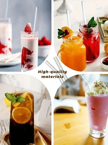 12pcs Reusable Glass Drinking Straws,Size 8.5''x10mm,Including 12pcs Reusable Glass Drinking Straws With 4Cleaning Brush- Perfect For Smoothies, Tea, Juice