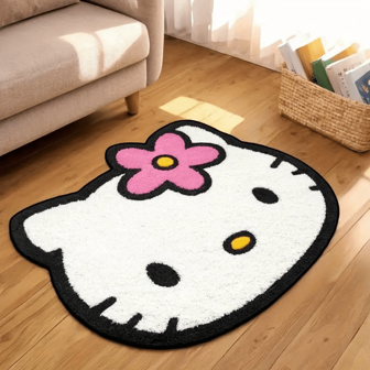 Sanrio 1 Stück Sanrio Hello Kitty Polyester Fußmatte, süßer Cartoon Charakter Büro Bodenläufer, asymmetrische Webform, dekorativer Teppich für Wohnzimmer, Schlafzimmer, Yoga Studio, Badezimmer Zuhause, Outdoor Matte, Herbst Dekoration, Badezimmer Accessoires, Rückkehr zur Schule