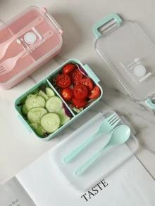 1pc 450ml Portable Lunch Box With Flatware, Japanese Style , Office School Bento Box For Adults Kids ,Kitchen,Christmas - Multicolor - View 4