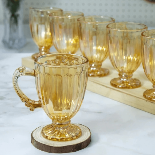 Conjunto 6 Canecas C/Pé Vidro Cristal Imperial Roma Âmbar 190ml Taças Ambar Xicaras cafe