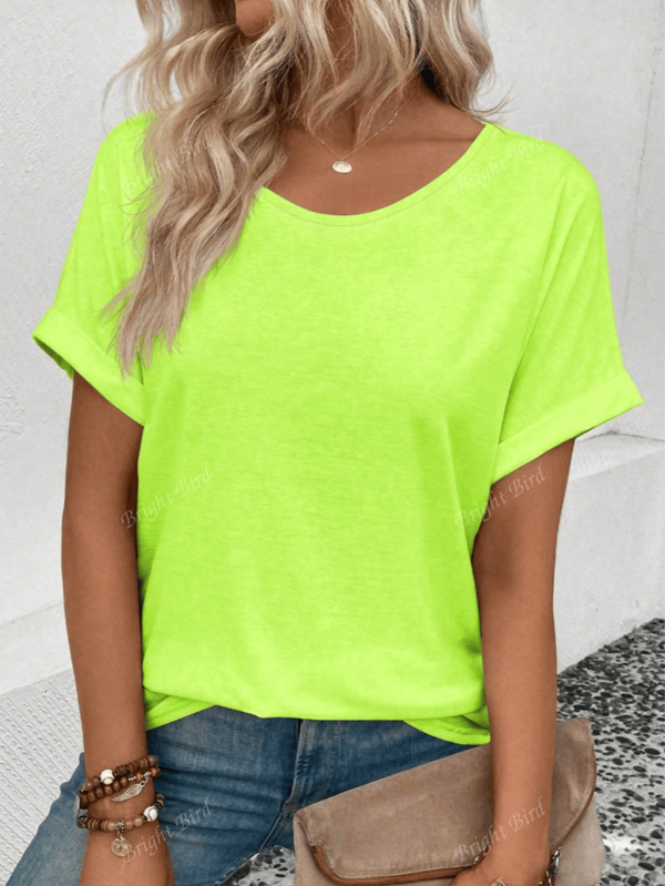 Casual Minimalist Neon Green Batwing Sleeve T-Shirt, Summer