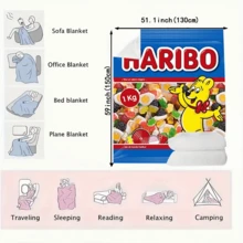 Cozy All-Season Flannel Blanket With Candy Theme – Vibrant, Hypoallergenic, Comfortable Throw For Bedroom, Living Room, Camping, And Office Naps – Featuring Colorful Candy Print Patterns And Cartoon Bear, Versatile Blanket Use|Cartoon Theme Blanket|Polyester Warmth - Multicolor - View 13