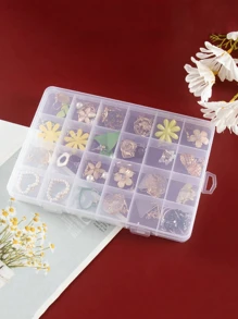 1pc Minimalist 24 Grids Transparent Plastic Jewelry Box, Storage Box For Rings, Earrings, Nail Art, With LidFor Women Storage Organizer Travel Essentials Back To School