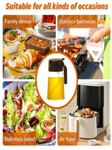 1 pieza Dispensador de aceite de cocina multifunción de 470ml. Disponible en opciones de color negro y blanco. Este innovador recipiente ofrece opciones tanto de vertido como de rociado. El diseño de rociado distribuye el aceite de manera uniforme, ideal para una cocción saludable, apto para freír, hornear, suministros para cena familiar y suministros para fiestas.
