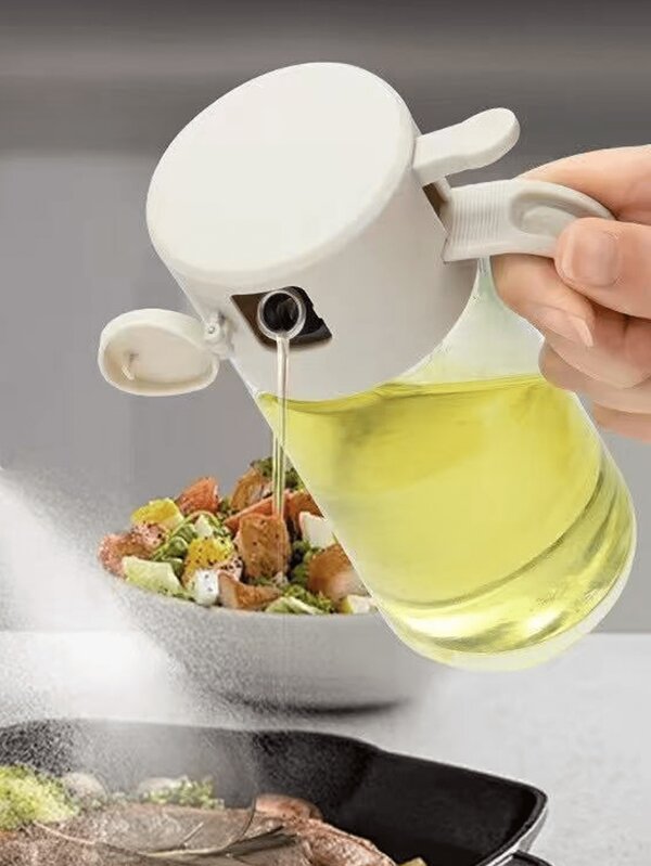 1 Dispensador de Óleo de Cozinha Multifuncional de 470 ml! Disponível nas cores preto e branco. Este recipiente inovador oferece opções de despejar e borrifar. O design do borrifador distribui o óleo uniformemente, ótimo para uma culinária saudável, adequado para fritar, assar, jantares em família e artigos para festas.