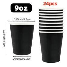 24/48 Stücke Pappbecher, 9oz Einweg-Kaffeetassen und Teebecherför heiße und kalte Getränke, Geburtstags-,Hochzeits-,Party,- und Feiertagszubehör für Picknicks, geeignet für Restaurants, Foodtrucks, Küchen, Büros, Schwarz