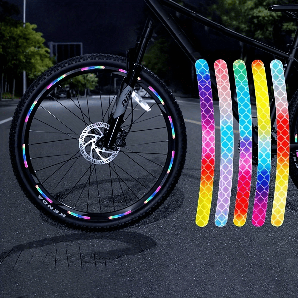 20 stuks reflecterende stickers voor mountainbikes, reflecterende wielen met strepen voor motorwielen, auto's en fietsen. Reflecterende stickers voor fietsen, decoratieve strepen, universele wielen met reflecterende stickers - regenboogkleur, voor alle auto's, fietsaccessoires (willekeurige kleur).