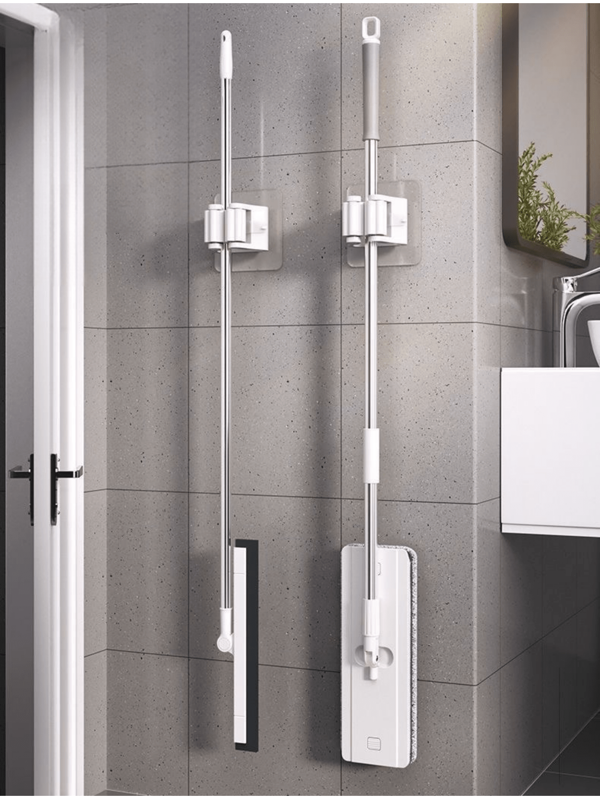 No Nail Adhesive Mop Holder Storage, Mop Hook, Bathroom Wall-Mounted Broom Hanger, Mop Clip