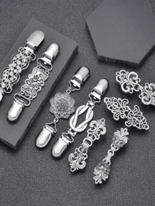 Vintage Sweater Clip, Waist Tie Clip, Shirt Brooch Clip, Silver Floral Pattern Sweater Shawl Clip - Waist Clip, Cardigan Waist Tie Clip, Scarf Collar Clip And Brooch Clip, Clothing Accessories Gift - Antique Silver - Classic - View 9