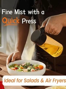 1 pieza Dispensador de aceite de cocina multifunción de 470ml. Disponible en opciones de color negro y blanco. Este innovador recipiente ofrece opciones tanto de vertido como de rociado. El diseño de rociado distribuye el aceite de manera uniforme, ideal para una cocción saludable, apto para freír, hornear, suministros para cena familiar y suministros para fiestas.