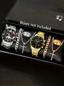 8-Piece Men's Quartz Watch Set, + Ring + Cross + Bracelet Set