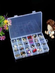 1pc Minimalist 24 Grids Transparent Plastic Jewelry Box, Storage Box For Rings, Earrings, Nail Art, With LidFor Women Storage Organizer Travel Essentials Back To School