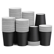 24/48 Stücke Pappbecher, 9oz Einweg-Kaffeetassen und Teebecherför heiße und kalte Getränke, Geburtstags-,Hochzeits-,Party,- und Feiertagszubehör für Picknicks, geeignet für Restaurants, Foodtrucks, Küchen, Büros, Schwarz