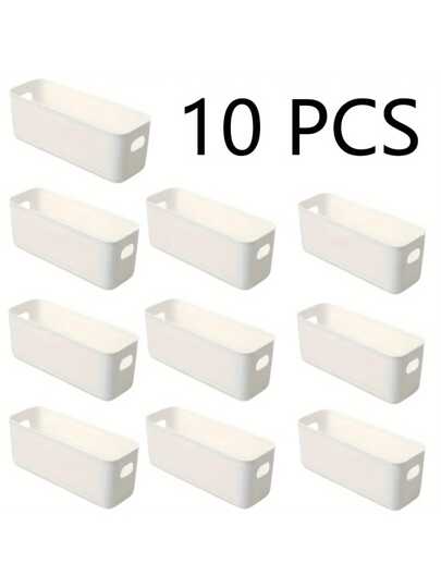 10pcs Stackable Plastic Storage Boxes With Handles, Suitable For Office, Home, Wardrobe, Multi-Functional Storage Basket, Durable Container, Suitable For Socks Underwear, Stationery, Cosmetics, Space-Saving Drawer Storage Box(Plastic Items May Deform Slightly, And The Actual Item May Be Smaller Than The Picture, Please Do Not Take Pictures If You Mind)