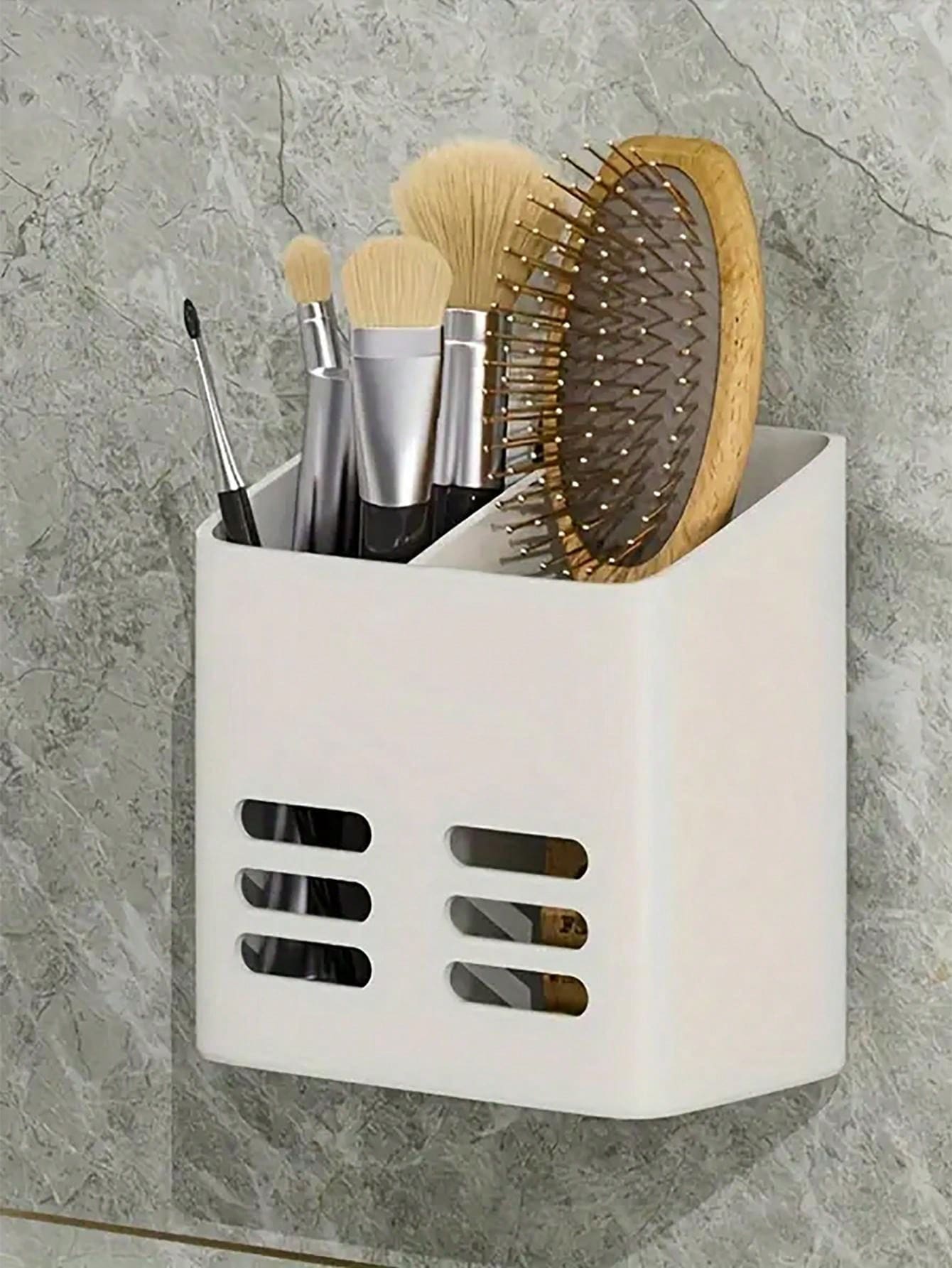 1pc Wall Mounted Bathroom Storage Rack, Toothbrush Toothpaste Comb Storage Tube, Bathroom Storage Drain Rack, Makeup Brush Holder, Bathroom Accessories - Multicolor - View 1