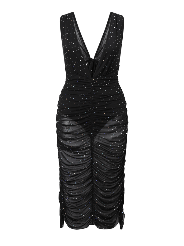 Plus-size damesjurk met diepe V-hals en strik, zomer, verjaardag, Valentijnsdag, sexy, nauwsluitende jurk, formeel, feest, split, ruches, elegante, effenkleurige basisjurk, westerse stijl, zomerkleding, strakke pasvorm, Pasen, afstuderen, voor cocktails