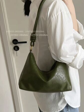New Fashion Spice Girl Style Solid Color Pu Waterproof Fabric Pattern Woven Shoulder Strap Buckle Shoulder Strap Shoulder Square Bag Suitable For Travel Shopping And Commuting To Work.