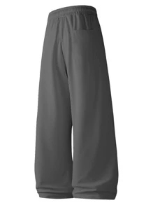Pantalones casuales anchos con cintura con cordón para hombre