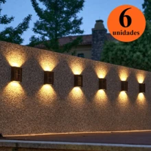 Kit 6 Luminaria Solar Arandela Iluminação Luz de Parede e Lampada Externa a Prova D'água - Preto - Visão 2