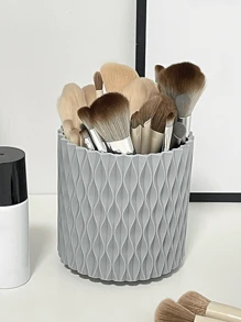 1pc 360° Rotating Makeup Storage Box, Large Capacity Makeup Brush Holder With Dividers, Suitable For Brushes, Lipsticks, Eyebrow Pencils And Eye Shadows, White/Grey Plastic, Convenient For Vanity Or Bathroom,For Holiday Beach, Bathroom Collection, Bedroom Collection, Large Capacity