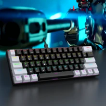 60% 有线游戏机械键盘，61 键 RGB 灯光效果，USB 连接，小巧便捷的办公电脑键盘，适合笔记本和 PC 游戏玩家作为机械键盘以及键盘和鼠标套装 - 彩色 - 查看 3