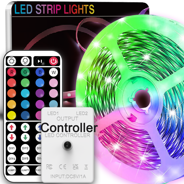 NBBUFF Luces de tira LED de 100 pies de NBBUFF, con control remoto de 44 teclas, se pueden personalizar en colores y colores dinámicos, fácil de instalar, se puede cortar según la longitud real, para dormitorio, decoración de habitación, decoración de fiesta, luces divertidas, regalo de Acción de Gracias