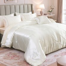 White Satin Queen Comforter Set With Sheet Set Silk Like Satin Bedding Set Geometric Plaid Pinch Pleat Luxury Bedding Comforter 8 Pieces Satin Bed Set For Women And Females Bedroom Decor With 1 Comforter  4 Pillowcases 1 Flat Shhet 1 Fitted Sheet 1 Cushion Cover - 白色 - 查看 8