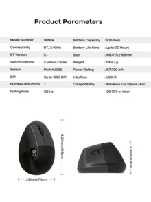FANTECH 人体工学鼠标，可充电蓝牙无线垂直鼠标静音开关 2.4GHz 或蓝牙兼容 Windows 7 或更高版本、OS 10.11 或更高版本 - 彩色 - 查看 7