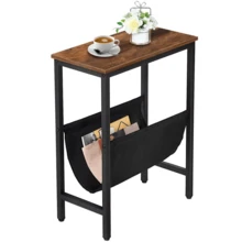 Space-Saving Rustic Brown Narrow Side Table - Bedside & End Table For Small Spaces, Particleboard & Metal Frame, Easy Assembly, 39x24x61cm - Brown - View 2