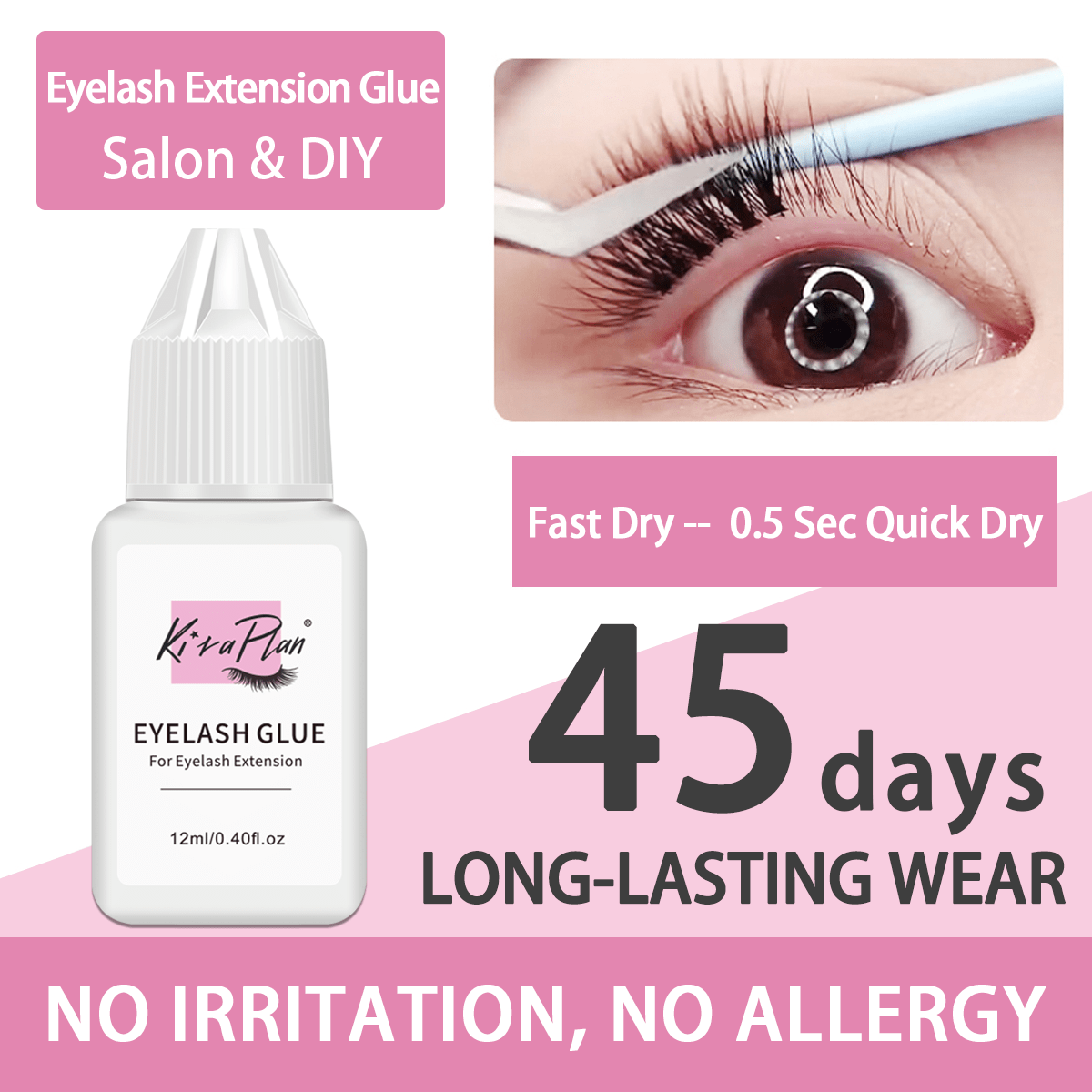 1pc 12ml Professional Extra Strong Eyelash Glue - 0.5-1 Second Quick Drying, 45 Days Lasting, Professional Black Glue (12ml) - Stacy Lash Durable Eyelash Adhesive