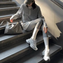 Scarpe sportive casual con suola spessa, rete traspirante, rialzo in argento