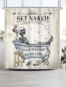 1 peça de cortina de chuveiro à prova d'água com 12 ganchos de plástico, decoração minimalista para banheiro, com esqueleto gótico engraçado, Halloween, vintage, gato, peixe, bolha, para banheira, 1 peça (o artesanato tem alguns defeitos) - Multicolorido - Ver 2