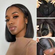 MAMUSHOW 200% Density V Part Wig Human Hair Straight 8-14 Inch BoB V Part Wig For Women Clip In Half Wig Beginner Friendly No Lace No Glue No Sew In 16-32 Inch - Natural Black - 查看 1