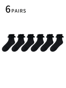 6 Pairs Of Women's Soft Lace Mid-Calf Socks, Athletic Socks Stylish And Cute Everyday Fashion For Spring/Summer, Perfect For Back To School And Valentine's Day - Multicolor - View 10