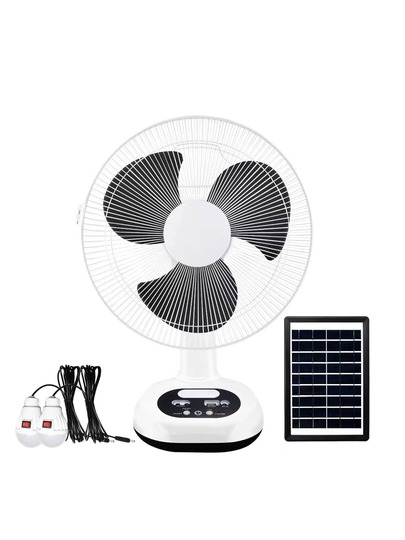 Ventilador Solar 12V Portátil con 2 Luces LED y USB | 3 Velocidades para Jardín, Camping y Carga de Celulares