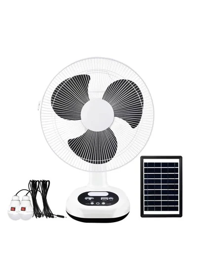 Ventilador Solar 12V Portátil con 2 Luces LED y USB | 3 Velocidades para Jardín, Camping y Carga de Celulares
