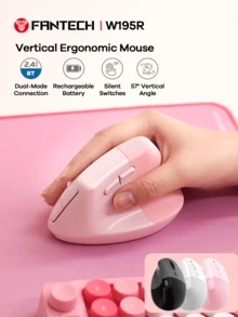 FANTECH 人体工学鼠标，可充电蓝牙无线垂直鼠标静音开关 2.4GHz 或蓝牙兼容 Windows 7 或更高版本、OS 10.11 或更高版本 - 彩色 - 查看 3